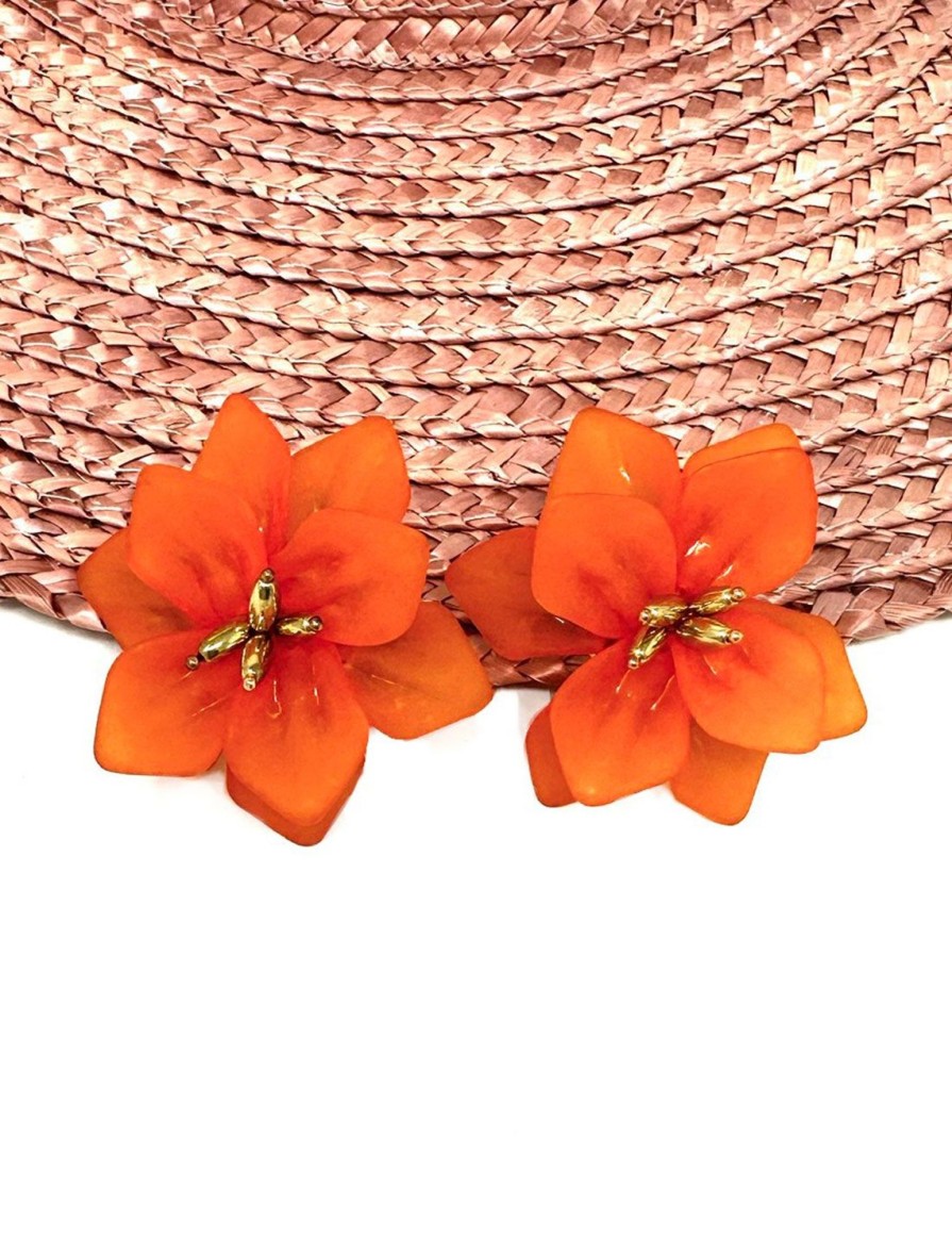 Feversave Pendientes Flor Naranja Pendientes